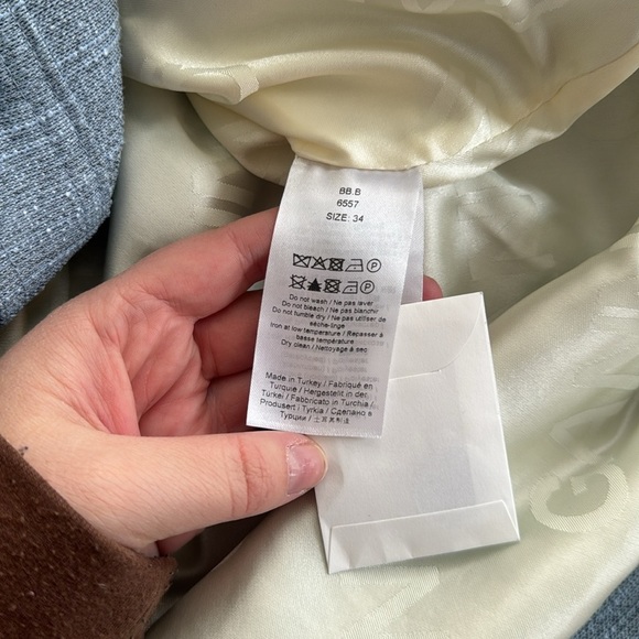 GANNI Blue Slub Recycled Polyester and Linen Blend Jacket Size 34EU - Picture 9 of 10